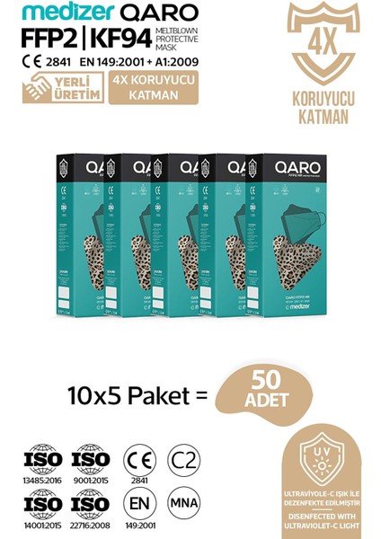 Qaro Leopar Desenli Kore Tipi KF94 Ffp2 Maske fiyatları