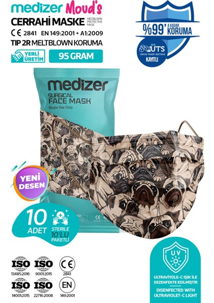 Meltblown Pug Desenli Cerrahi Maske