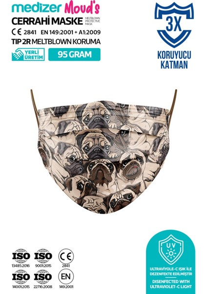 Meltblown Pug Desenli Cerrahi Maske fiyatları