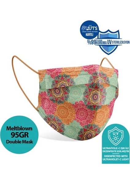 Mandala Desenli 3 Katlı Meltblown Kumaş Full Ultrasonik Cerrahi Ağız Maskesi Burun Telli fiyatları