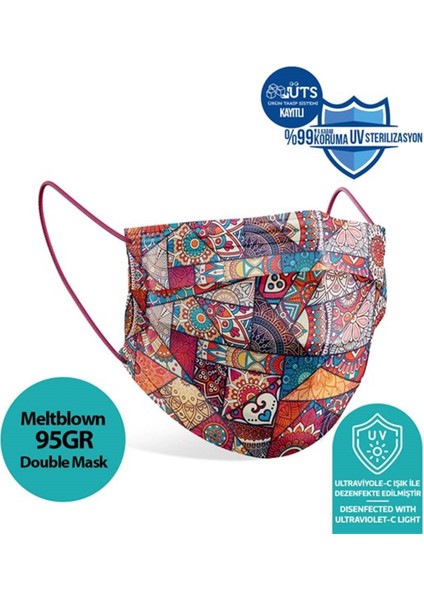 Mandala Etnik Desenli Meltblown Kumaş 3 Katlı Ultrasonik Cerrahi Ağız Maskesi Burun Telli fiyatları