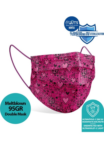 Peace Love Desen Meltblown Kumaş 3 Katlı Ultrasonik Cerrahi Ağız Maskesi Burun Telli fiyatları