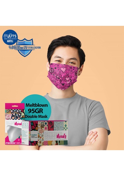 Peace Love Desen Meltblown Kumaş 3 Katlı Ultrasonik Cerrahi Ağız Maskesi Burun Telli fırsatları