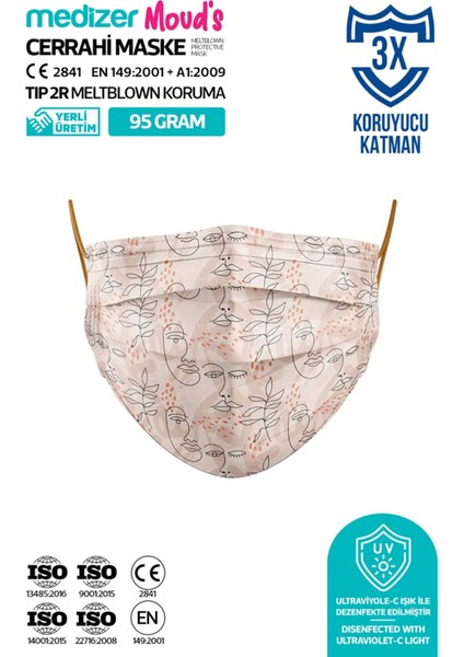 Meltblown Çizgisel Kadın Desenli Cerrahi Maske