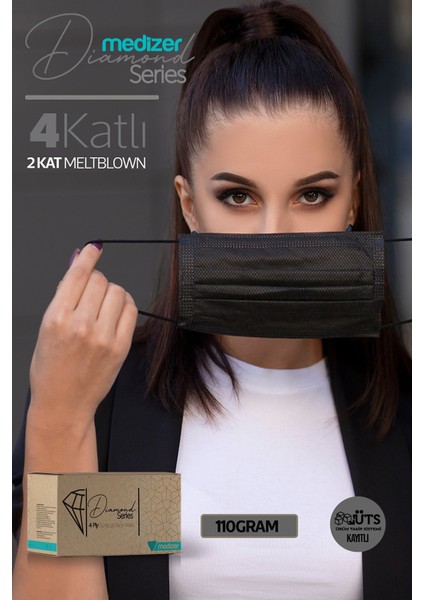 Diamond Serisi 4 Katlı Cerrahi Maske - Siyah fırsatları