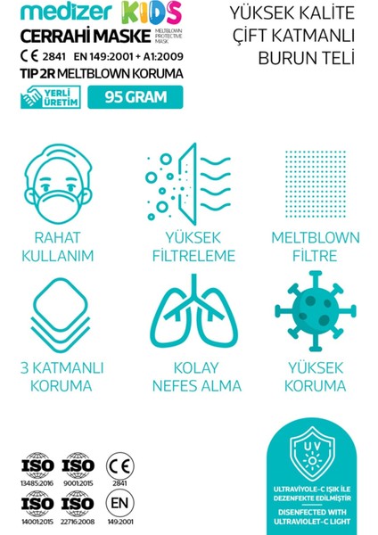 Meltblown Uzay Bilimi Desenli Cerrahi Çocuk Maskesi fiyatları