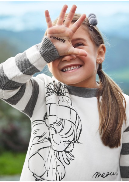 Kız Çocuk Desenli Elbise Krem 4977