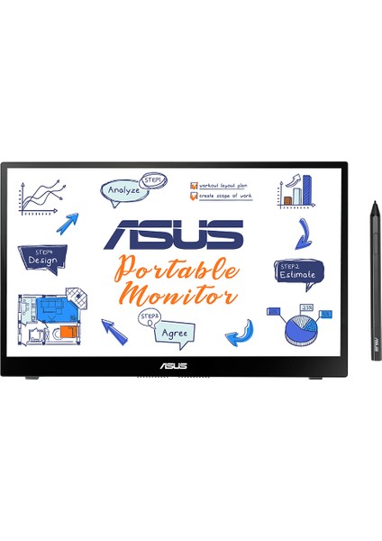 ASUS ZENSCREEN  INK MB14AHD 14" 5MS (Micro-HDMI USB-C) 10 PARMAK DOKUNMATIK,KALEM, EYECARE IPS 1920x1080 TASINABILIR USB MONITOR (MB14AHD)