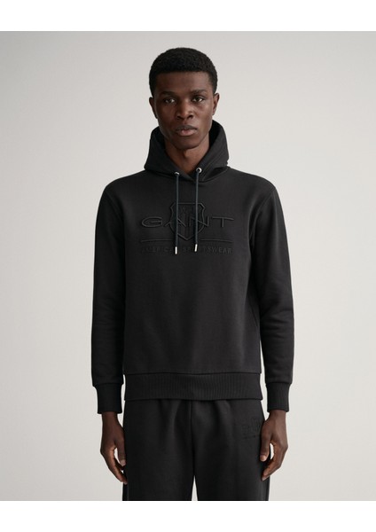Erkek Siyah Regular Fit Kapüşonlu Baskılı Sweatshirt 2037020.5
