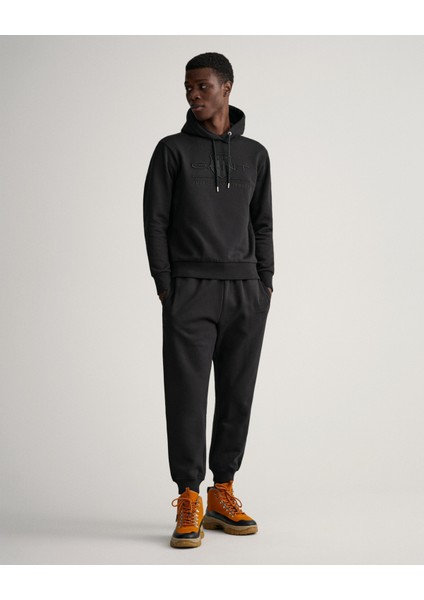 Erkek Siyah Regular Fit Kapüşonlu Baskılı Sweatshirt 2037020.5