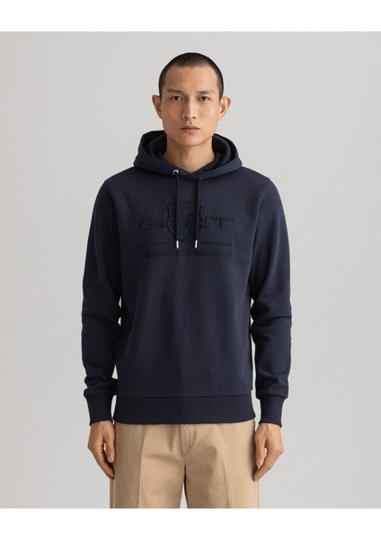 Erkek Lacivert Regular Fit Kapüşonlu Baskılı Sweatshirt 2037020.433