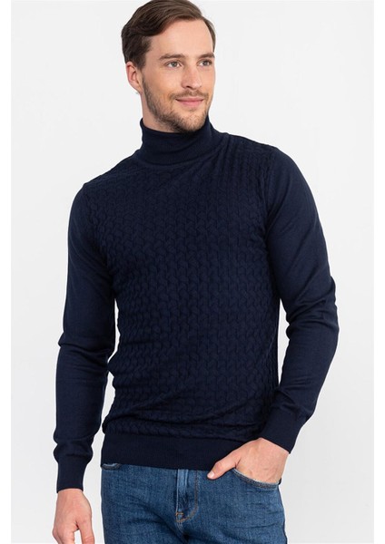 Slim Fit Dar Kesim Tam Balıkçı Yaka Ince Yün Erkek Kazak