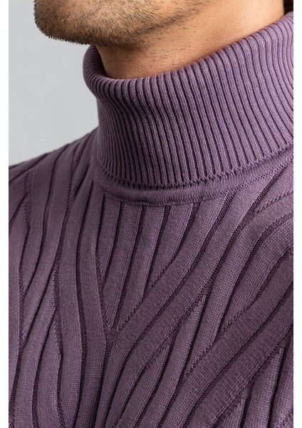 Slim Fit Dar Kesim Tam Balıkçı Yaka Saç Örgü Desenli Erkek Kazak modelleri