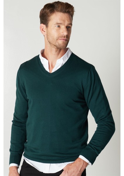 Slim Fit Dar Kesim V Yaka Pamuklu Erkek Kazak fiyatları