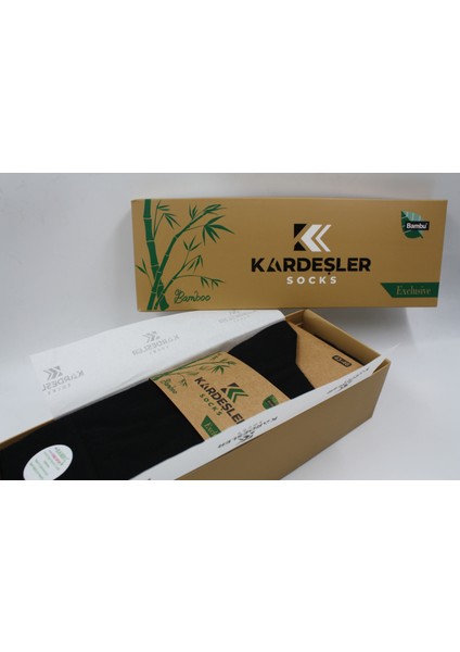 Kardeşler Çorap Bambu Erkek Soket Uzun Düz Siyah Çorap Dikişsiz 6'lı Premium Kutulu