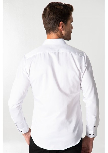 Slim Fit Uzun Kol Siyah Düğmeli Düz Erkek Beyaz Gömlek fırsatları