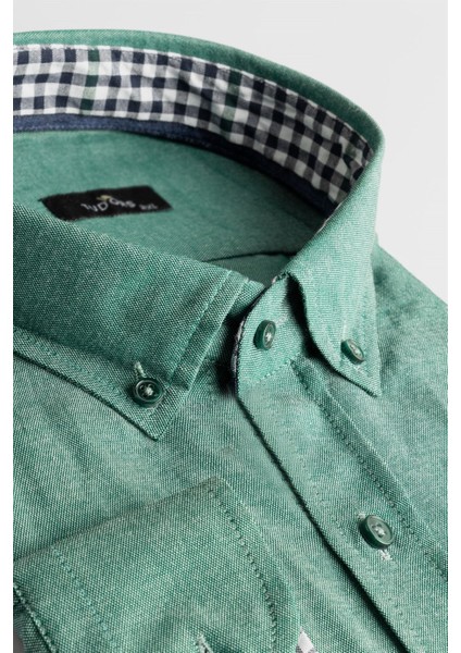 Büyük Beden Düğmeli Yaka Erkek Gömlek