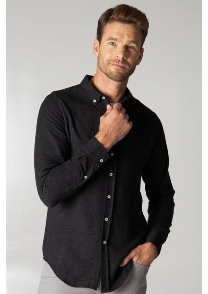 Slim Fit Kışlık Yün Viskon Düz Gömlek