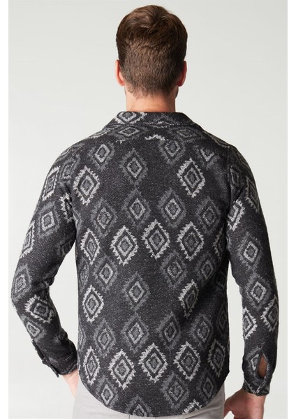 Slim Fit Tek Cep Kışlık Etnik Desen Spor Erkek Gömlek