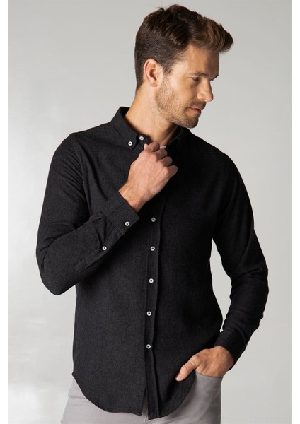 Slim Fit Kışlık Yün Viskon Düz Gömlek