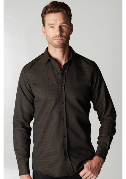 Modern Slim Fit Dar Kesim Armürlü Erkek Gömlek
