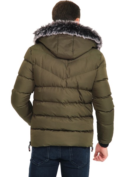 Erkek Haki Slim Fit Soğuk Geçirmez Kürklü Casual Mont fiyatları