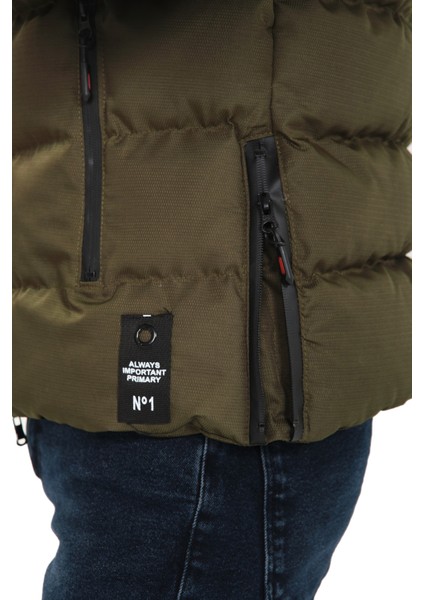 Erkek Haki Slim Fit Soğuk Geçirmez Kürklü Casual Mont fırsatları