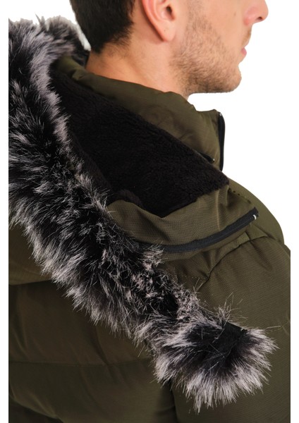 Erkek Haki Slim Fit Soğuk Geçirmez Kürklü Casual Mont indirimleri
