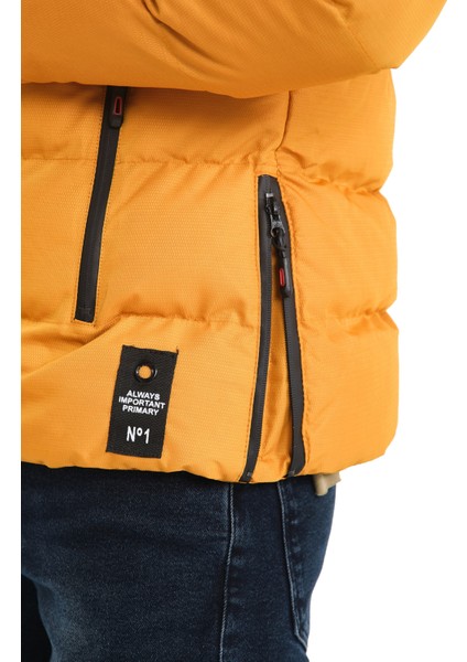 Erkek Sarı Slim Fit Soğuk Geçirmez Kürklü Casual Mont modelleri