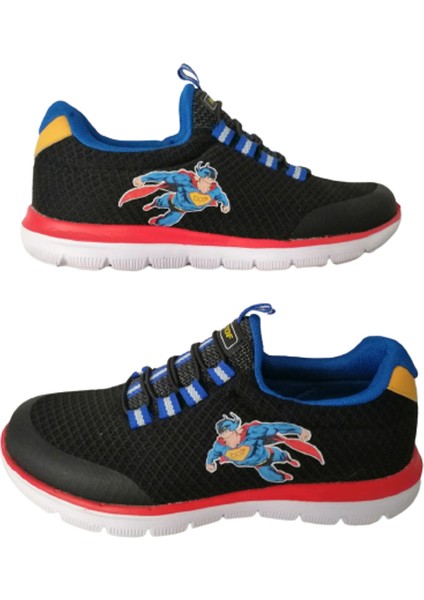 Erkek Çocuk Siyah Figürlü Likralı Lastikli Ultra Hafif Spor Ayakkabısı