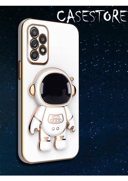 MTK Moveteck Samsung Galaxy A53 5g Uyumlu Kılıf Kamera Lens Korumalı Astronot Standlı 6d Sevimli Parlak Gold Kenarlı Altın Işlemeli Tarz Silikon Gezegen Uzay Yeni Moda Astronut