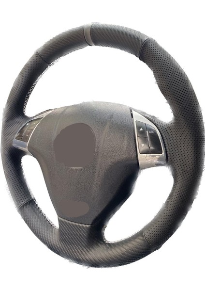 Fiat Linea-Punto-Doblo-Fiorino Tuşlu Paket Karbon ve Noktalı Gri Şeritli Gri Dikiş Direksiyon Kılıfı