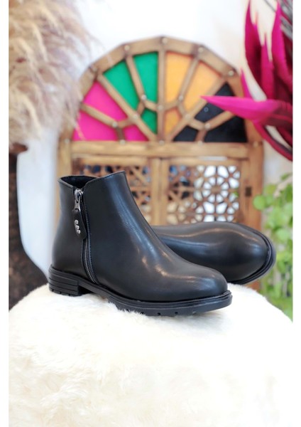1406 Kauçuk Tabanlı Bayan Düz Tabanlı Bot - NKT01406-SIYAH-37