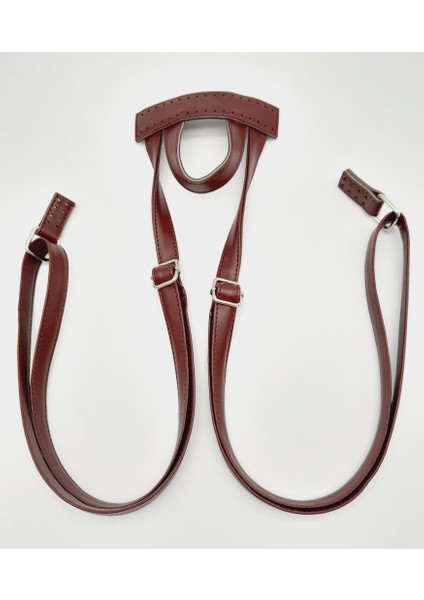 Suni Deri Bordo Renk Sırt Çantası Sapı Gümüş Metalli