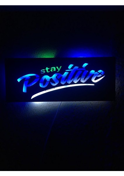 Stay Positive LED Işıklı Ahşap Tablo 50X21CM fiyatları