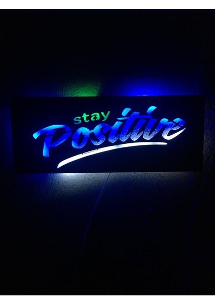 Stay Positive LED Işıklı Ahşap Tablo 50X21CM modelleri