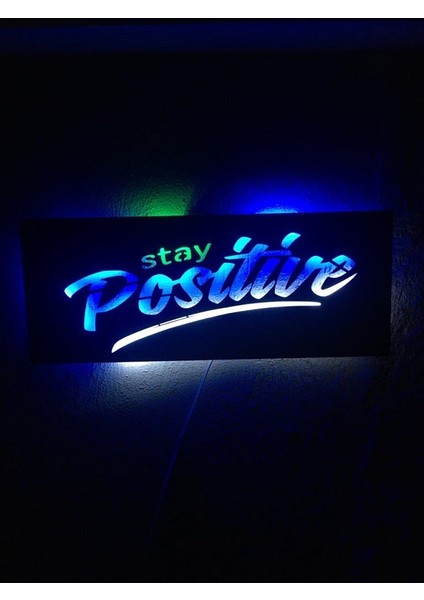 Stay Positive LED Işıklı Ahşap Tablo 50X21CM fırsatları