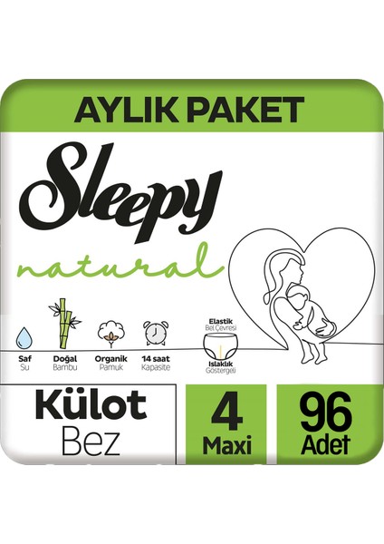 Natural 4 Beden Külot Bebek Bezi 96'lı