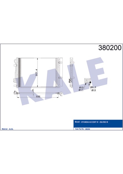 Klima Radyatörü ( Kondenser ) Kurutuculu Al/al Hyundaı Accent Iv 1.4 10-17, 1.6 10=>, Kıa Rıo