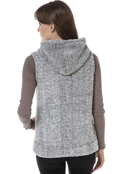 Kadın Gri Kapşonlu Kolsuz Peluş Yelek indirimleri