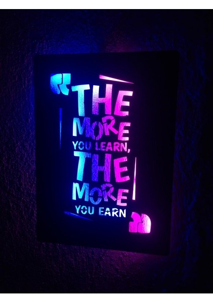 The More You Learn LED Işıklı Ahşap Tablo 50X35CM