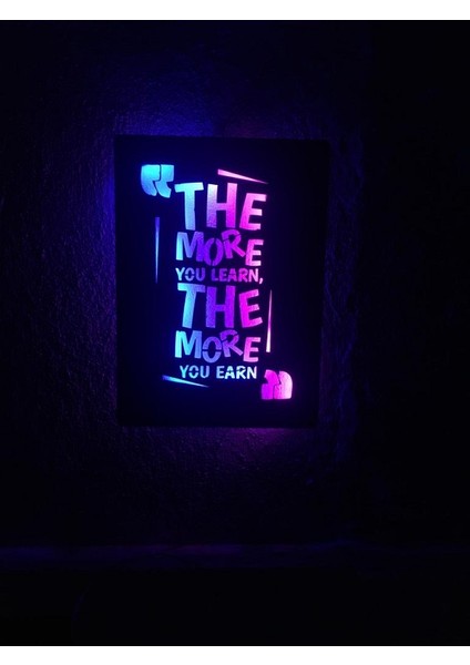 The More You Learn LED Işıklı Ahşap Tablo 50X35CM