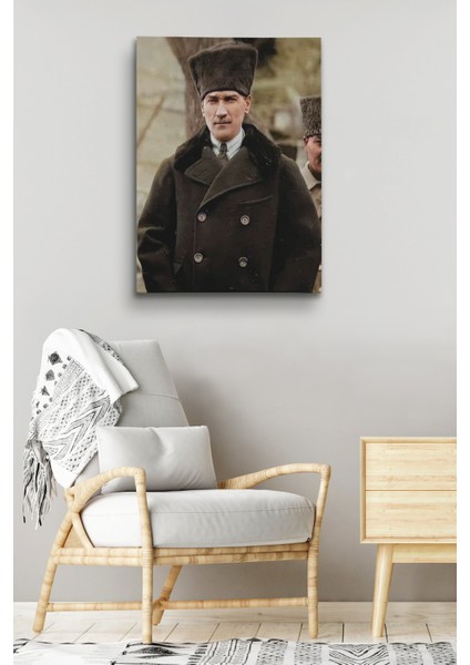 Atatürk Portre Tablosu Mustafa Kemal Atatürk Dikdörtgen Dekoratif Kanvas Tablo