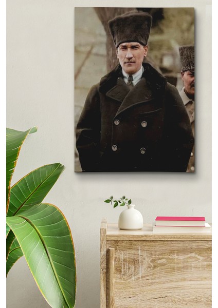 Atatürk Portre Tablosu Mustafa Kemal Atatürk Dikdörtgen Dekoratif Kanvas Tablo