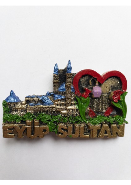 Eyüp Sultan Camii Temalı, Kalp, Çiçek ve Teleferik Detaylı Şık Hediyelik Magnet