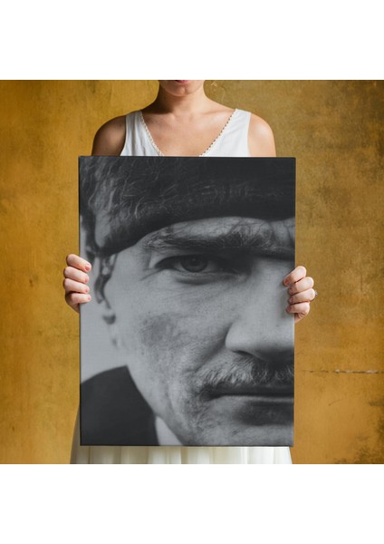 Atatürk Portre Tablosu Mustafa Kemal Atatürk Dikdörtgen Dekoratif Kanvas Tablo