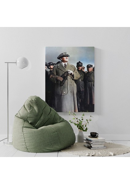 Atatürk Portre Tablosu Mustafa Kemal Atatürk Dikdörtgen Dekoratif Kanvas Tablo