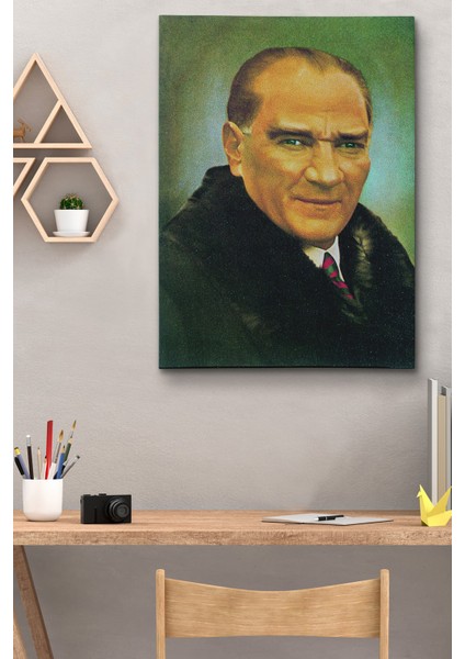 Lilafil Atatürk Portre Tablosu Mustafa Kemal Atatürk Dikdörtgen Dekoratif Kanvas Tablo