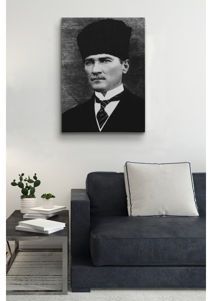 Lilafil Atatürk Portre Tablosu Mustafa Kemal Atatürk Dikdörtgen Dekoratif Kanvas Tablo