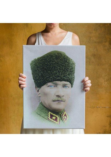 Atatürk Portre Tablosu Mustafa Kemal Atatürk Dikdörtgen Dekoratif Kanvas Tablo